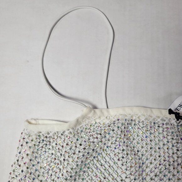 WeWoreWhat White Modern Statement Date Night Rhinestone Mesh Tank Top Size XXS - Picture 3 of 10